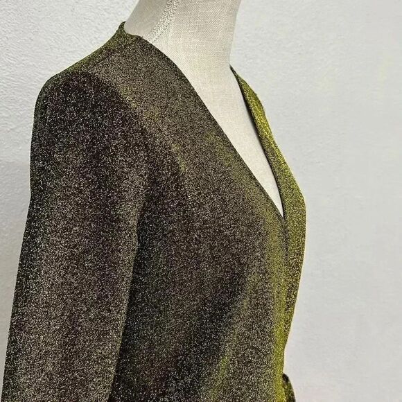 NWT Michael Kors Faux Tie Wrap Black/Gold Blouse - Picture 2 of 9